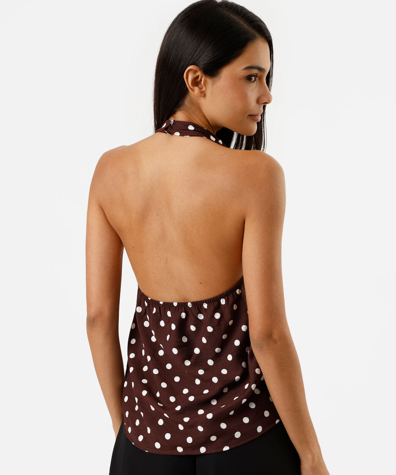 blusa frente única feminina com viscose poá marrom