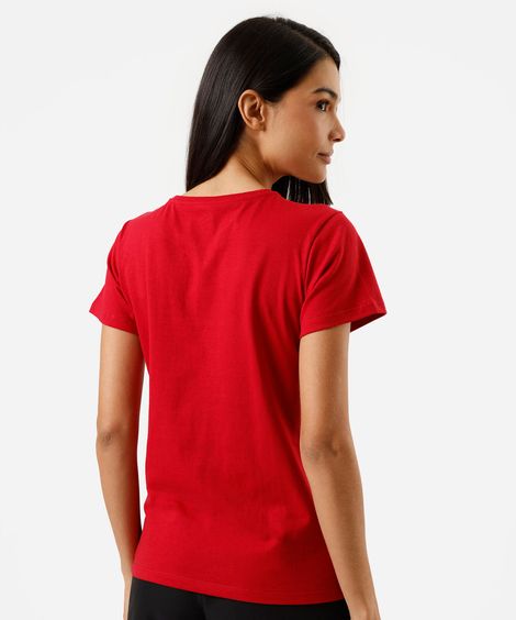 camiseta feminina de algodão manga curta estampada vermelha