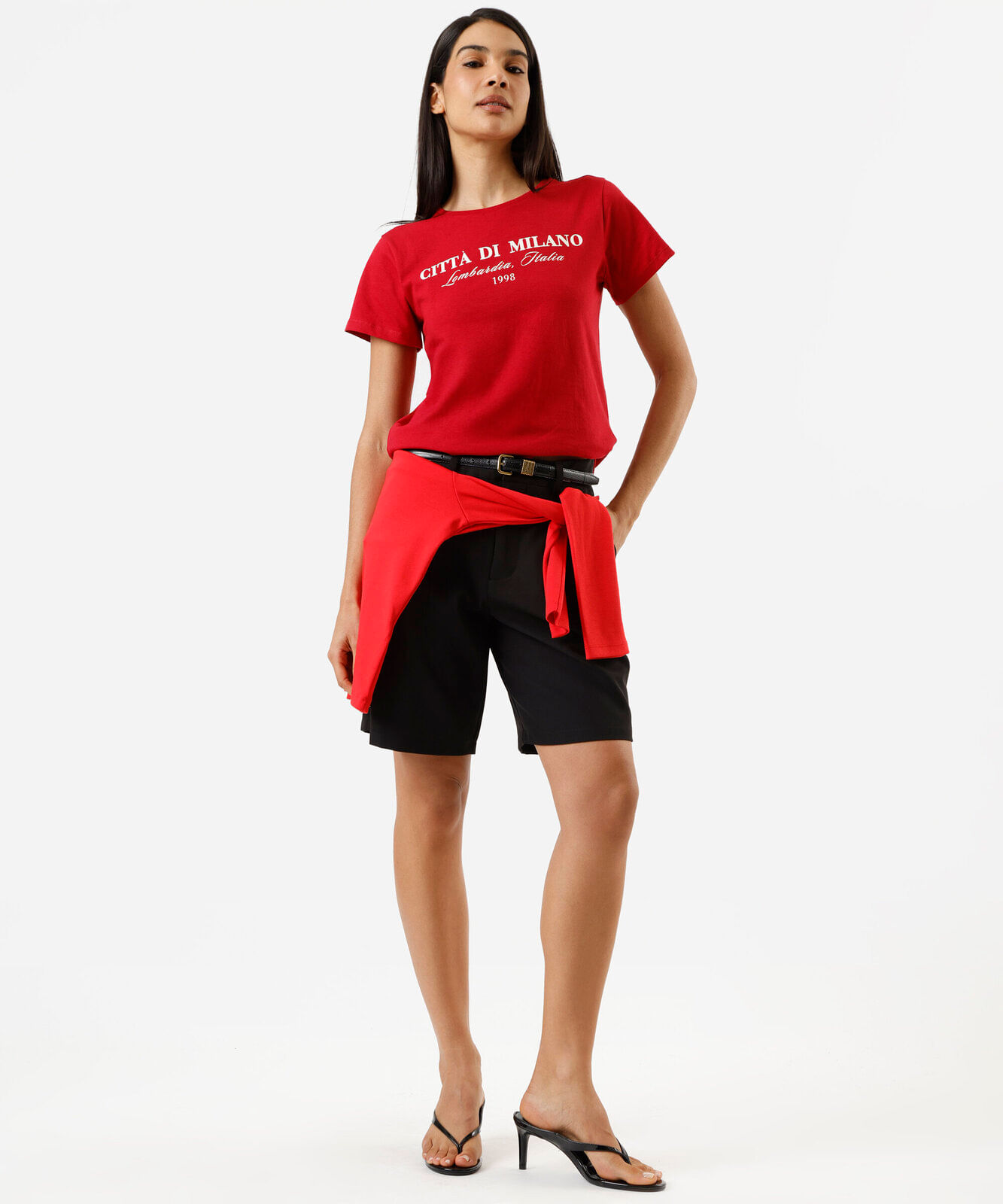 camiseta feminina de algodão manga curta estampada vermelha