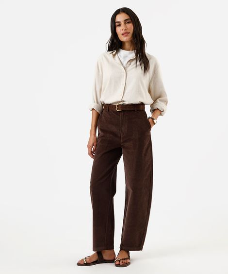 calça baggy feminina de veludo cotelê cintura alta marrom