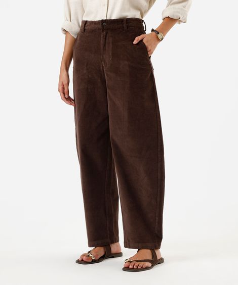 calça baggy feminina de veludo cotelê cintura alta marrom