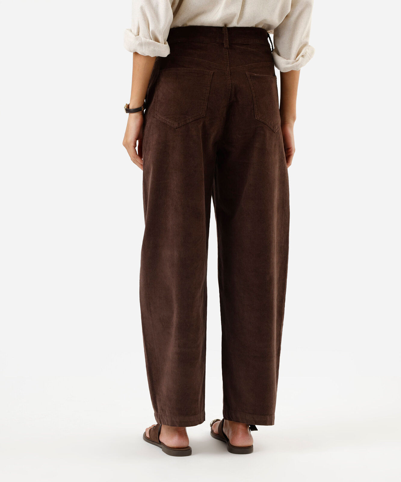 calça baggy feminina de veludo cotelê cintura alta marrom