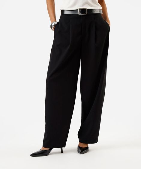 calça balloon feminina com pregas cintura alta preta