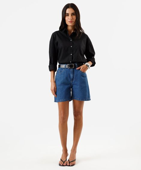 short feminino jeans cintura alta azul