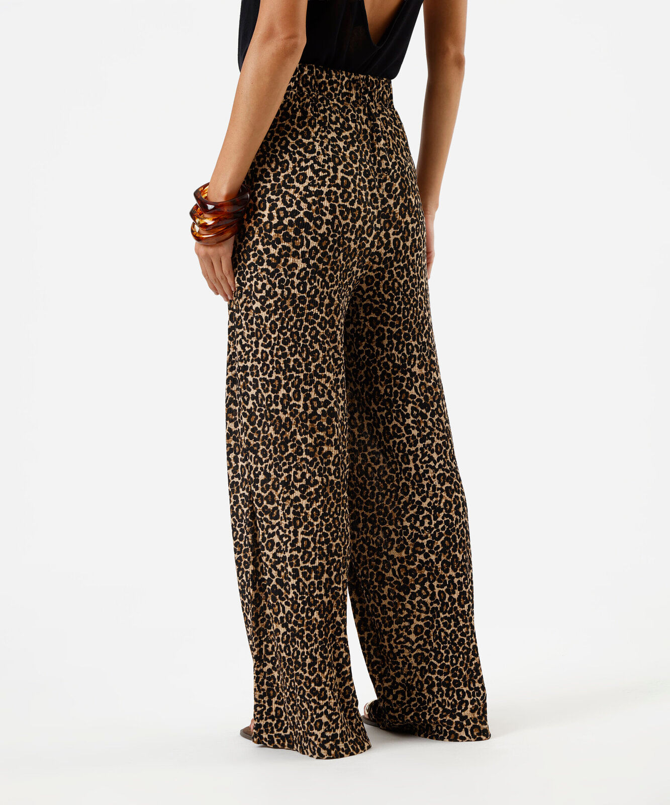 calça wide leg feminina texturizada animal print marrom