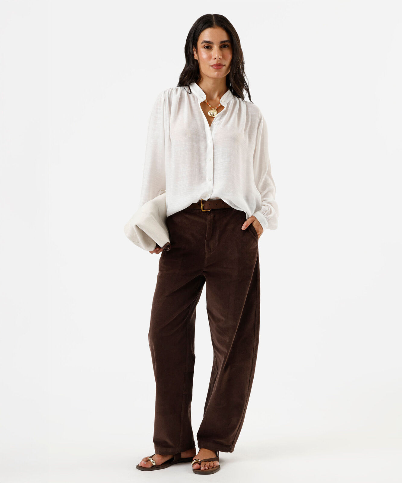 camisa feminina com viscose manga longa off white