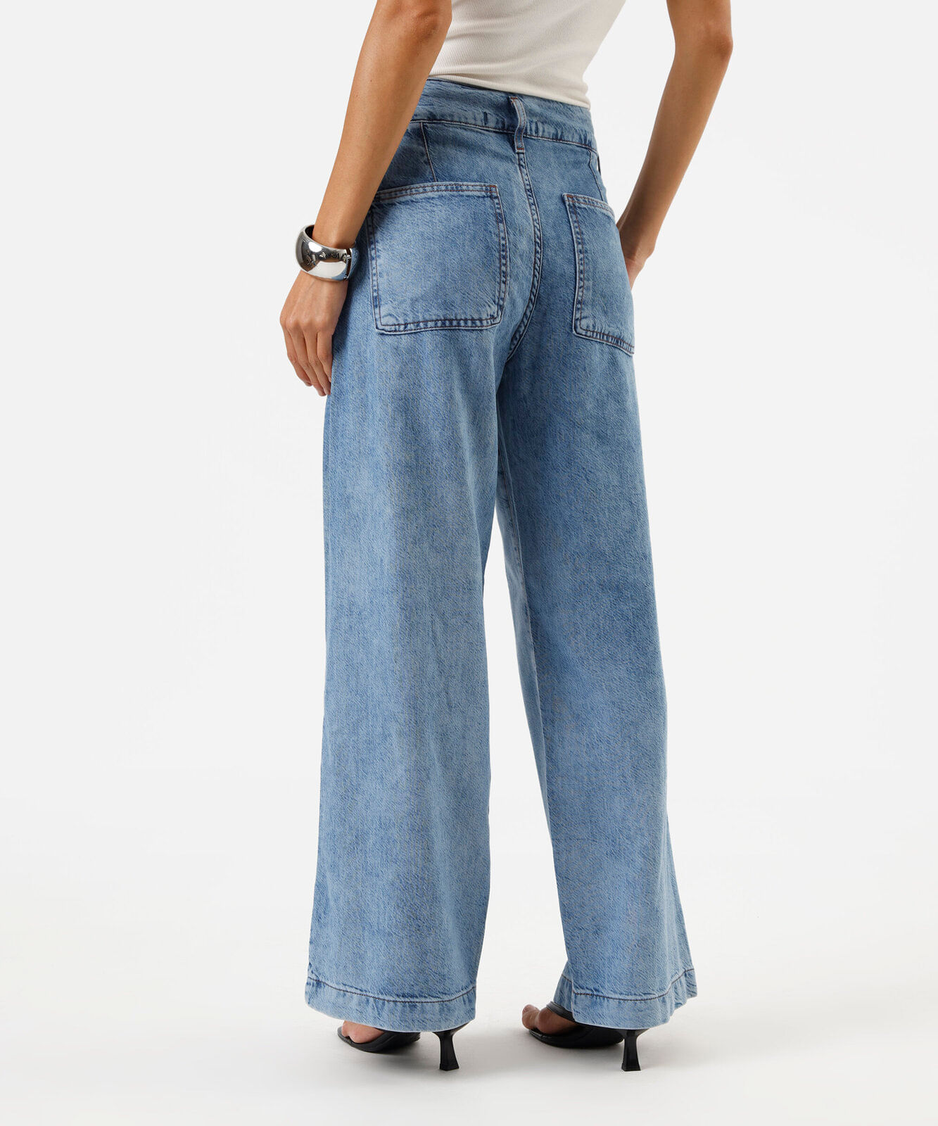 calça wide leg feminina jeans cintura alta azul