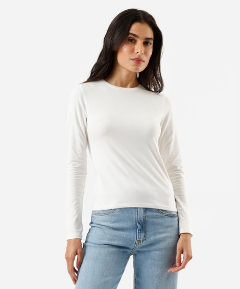 blusa feminina de algodão manga longa off white