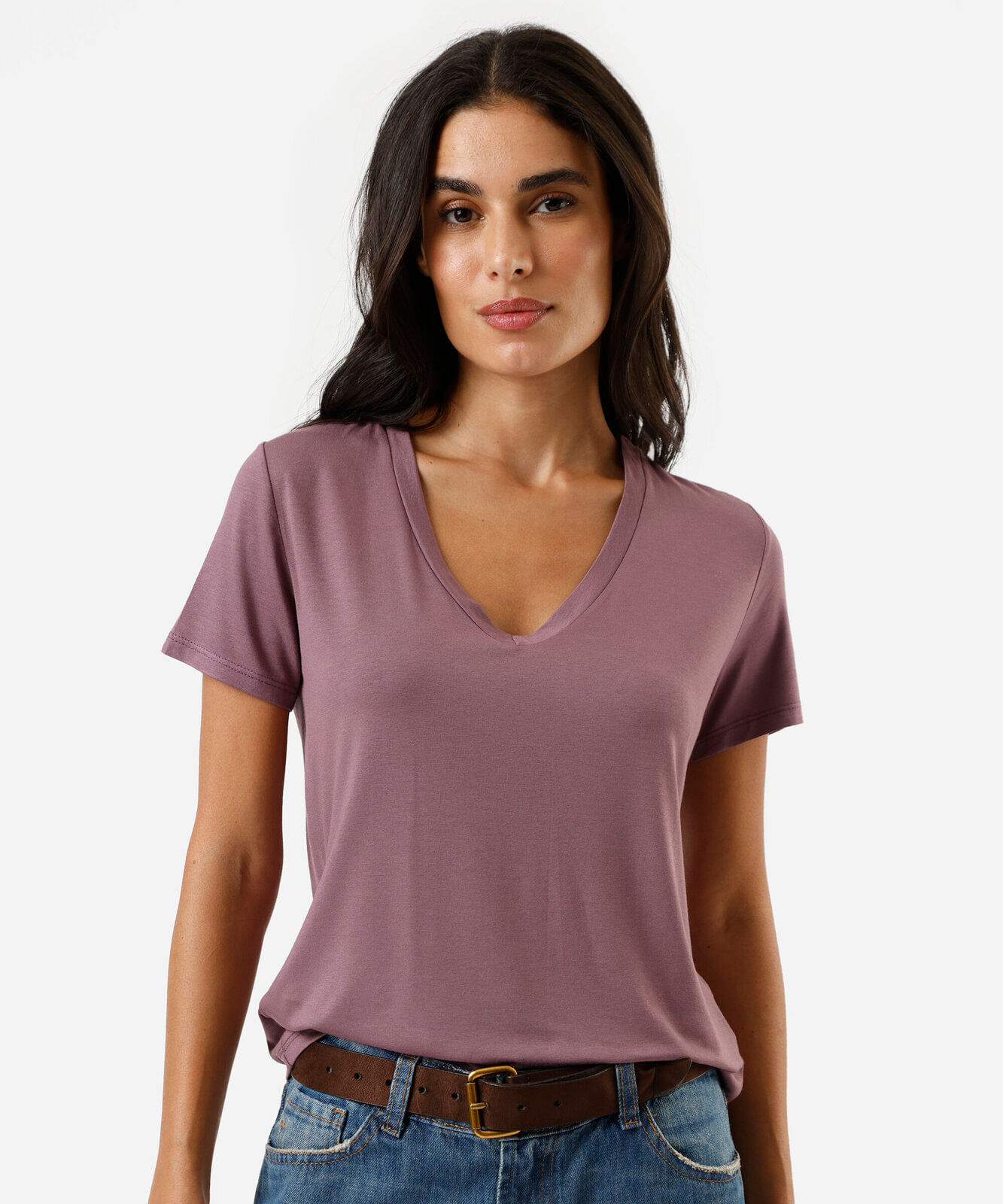 camiseta básica feminina manga curta decote v rosa