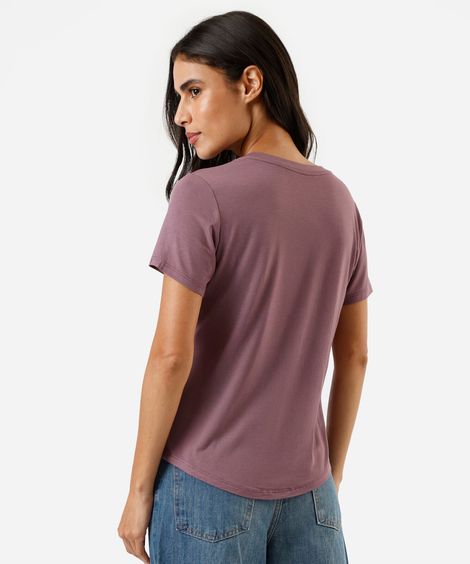 camiseta básica feminina manga curta decote v rosa