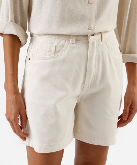 short feminino de sarja cintura alta bege