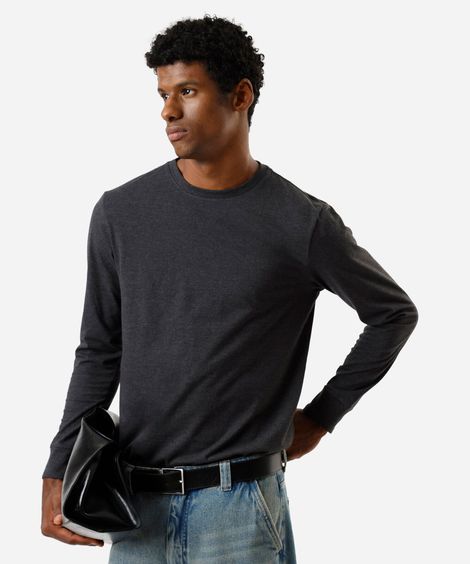 camiseta masculina de algodão manga longa cinza