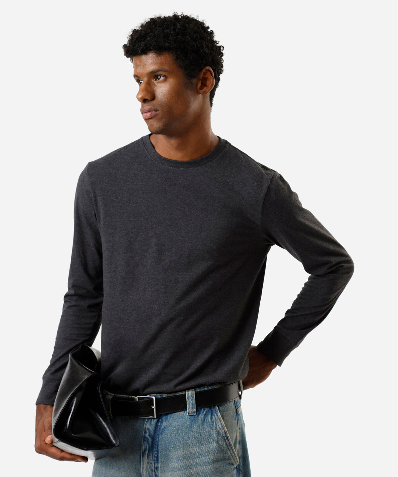 camiseta masculina de algodão manga longa cinza