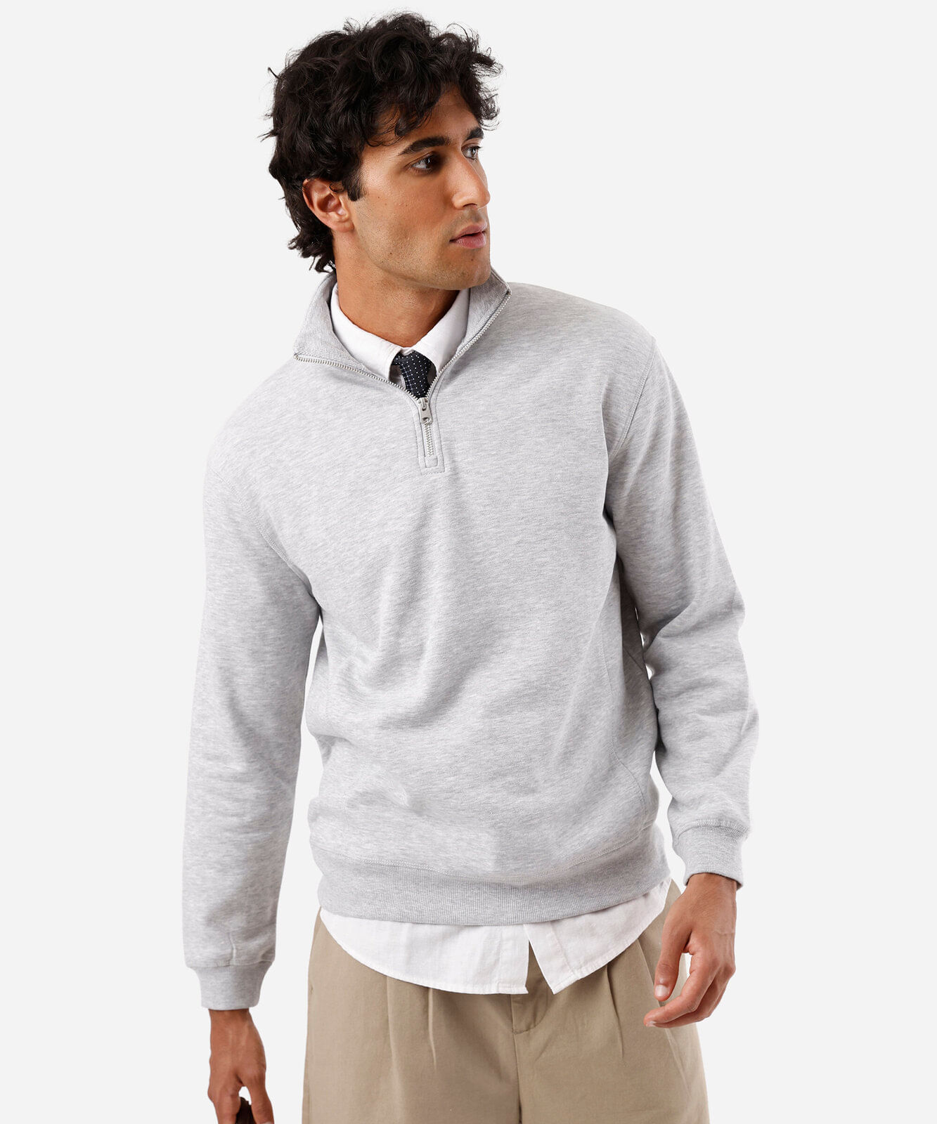 blusão masculino de moletom gola alta com zíper cinza