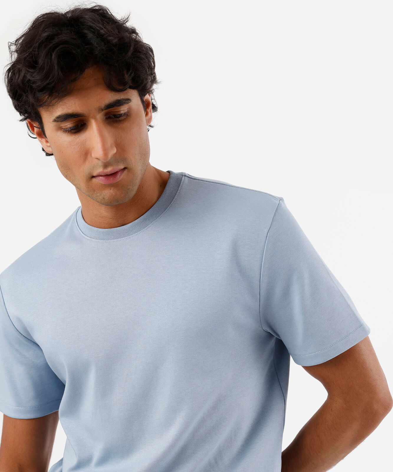 camiseta de algodão peruano básica manga curta azul