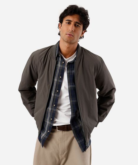 jaqueta bomber masculina com bolsos cinza