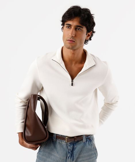blusão masculino de moletom gola alta com zíper off white
