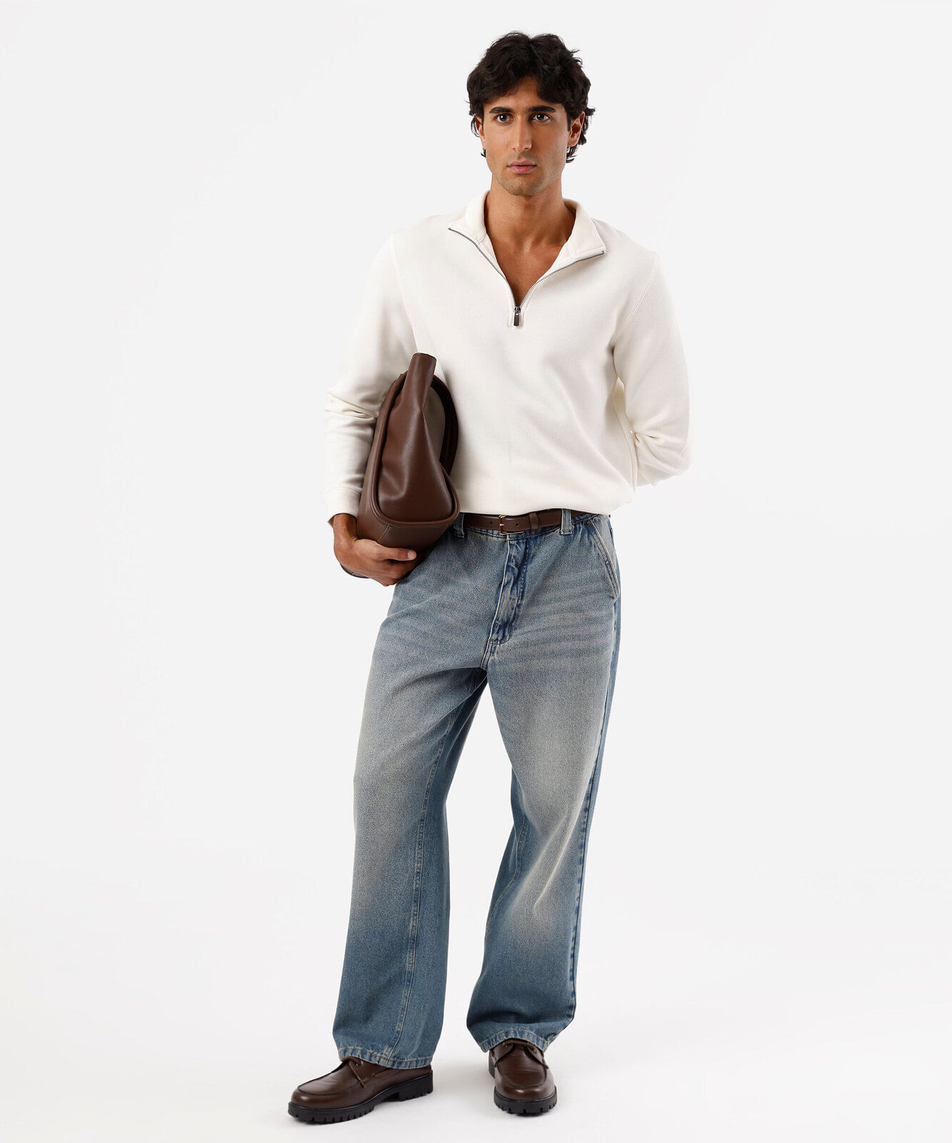 blusão masculino de moletom gola alta com zíper off white