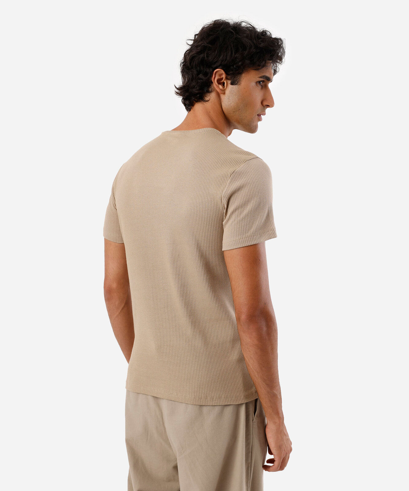 camiseta de algodão manga curta texturizada bege