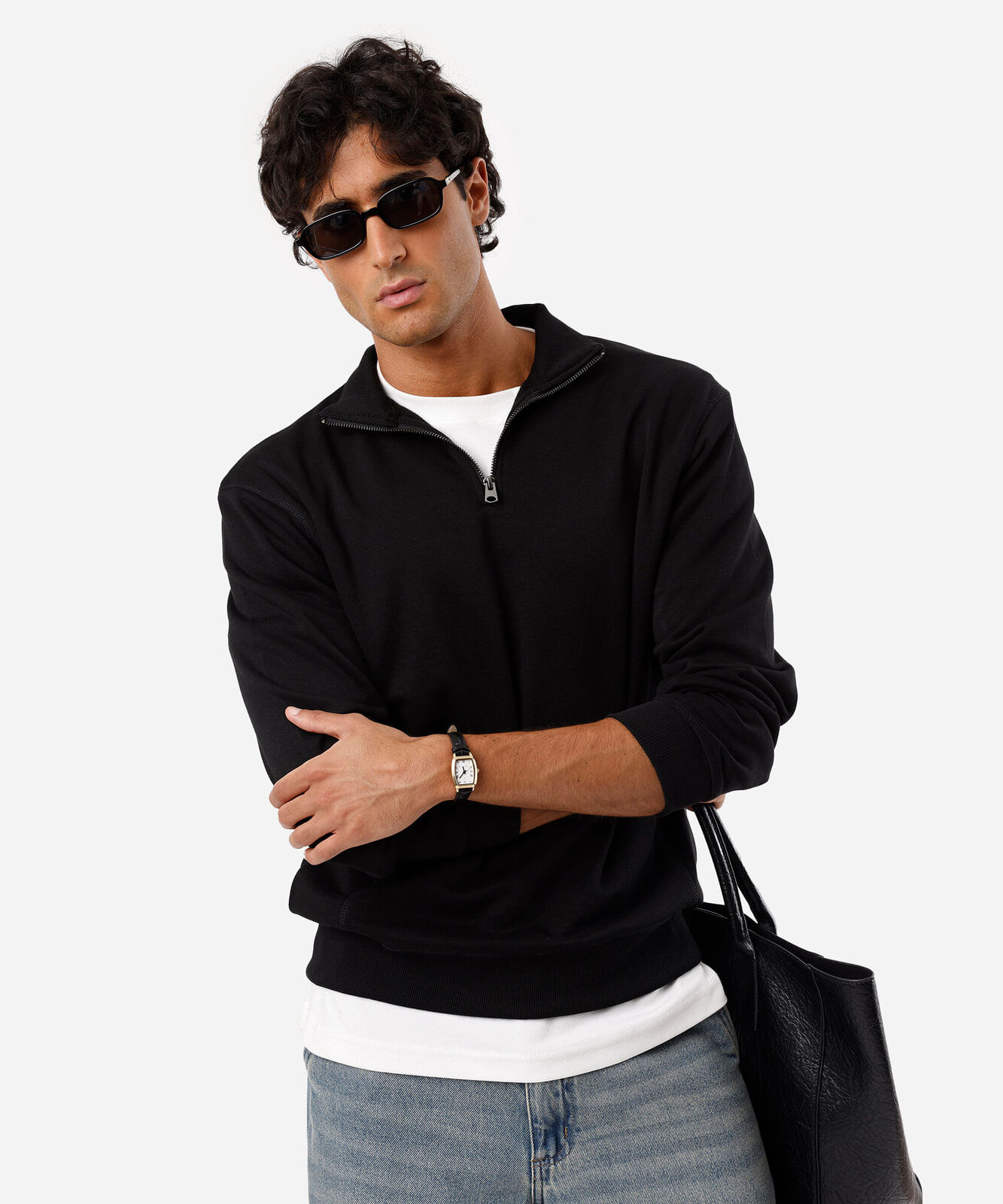 blusão masculino de moletom gola alta com zíper preto