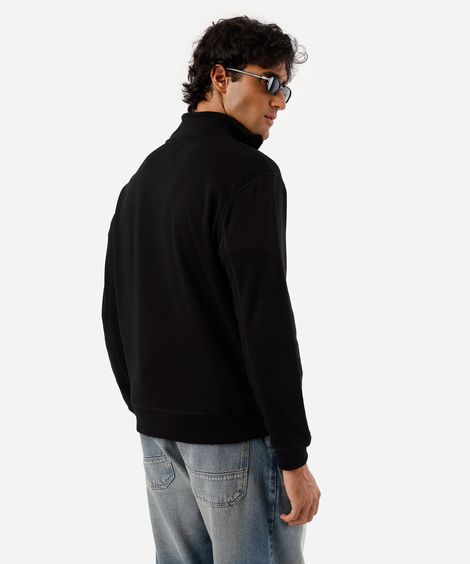 blusão masculino de moletom gola alta com zíper preto
