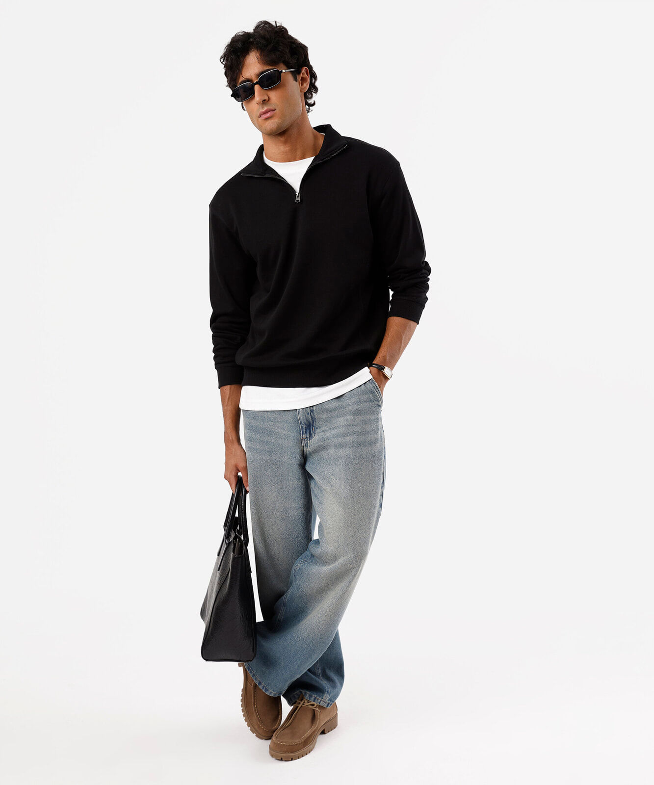 blusão masculino de moletom gola alta com zíper preto