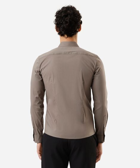 camisa slim masculina de algodão manga longa marrom