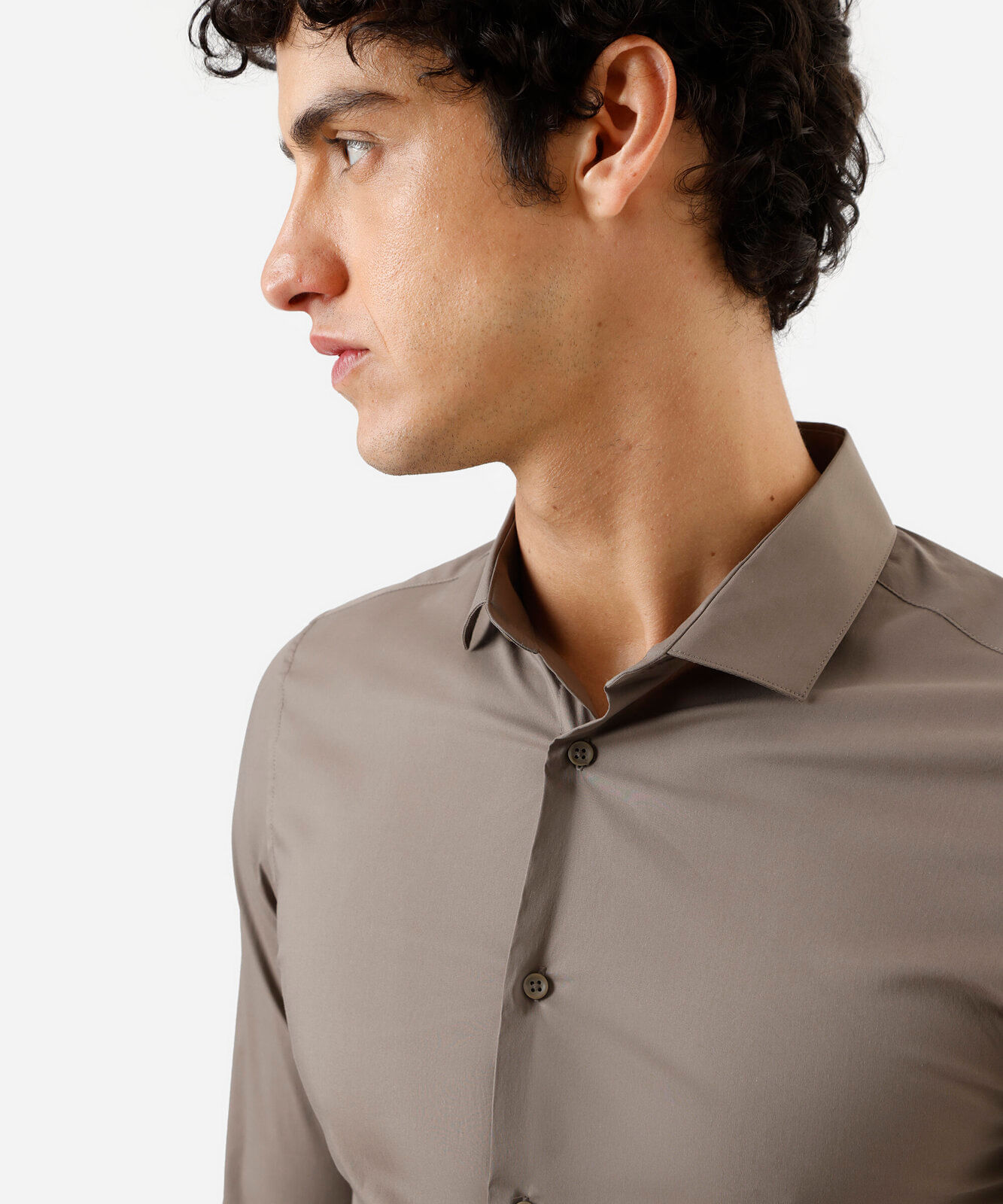 camisa slim masculina de algodão manga longa marrom