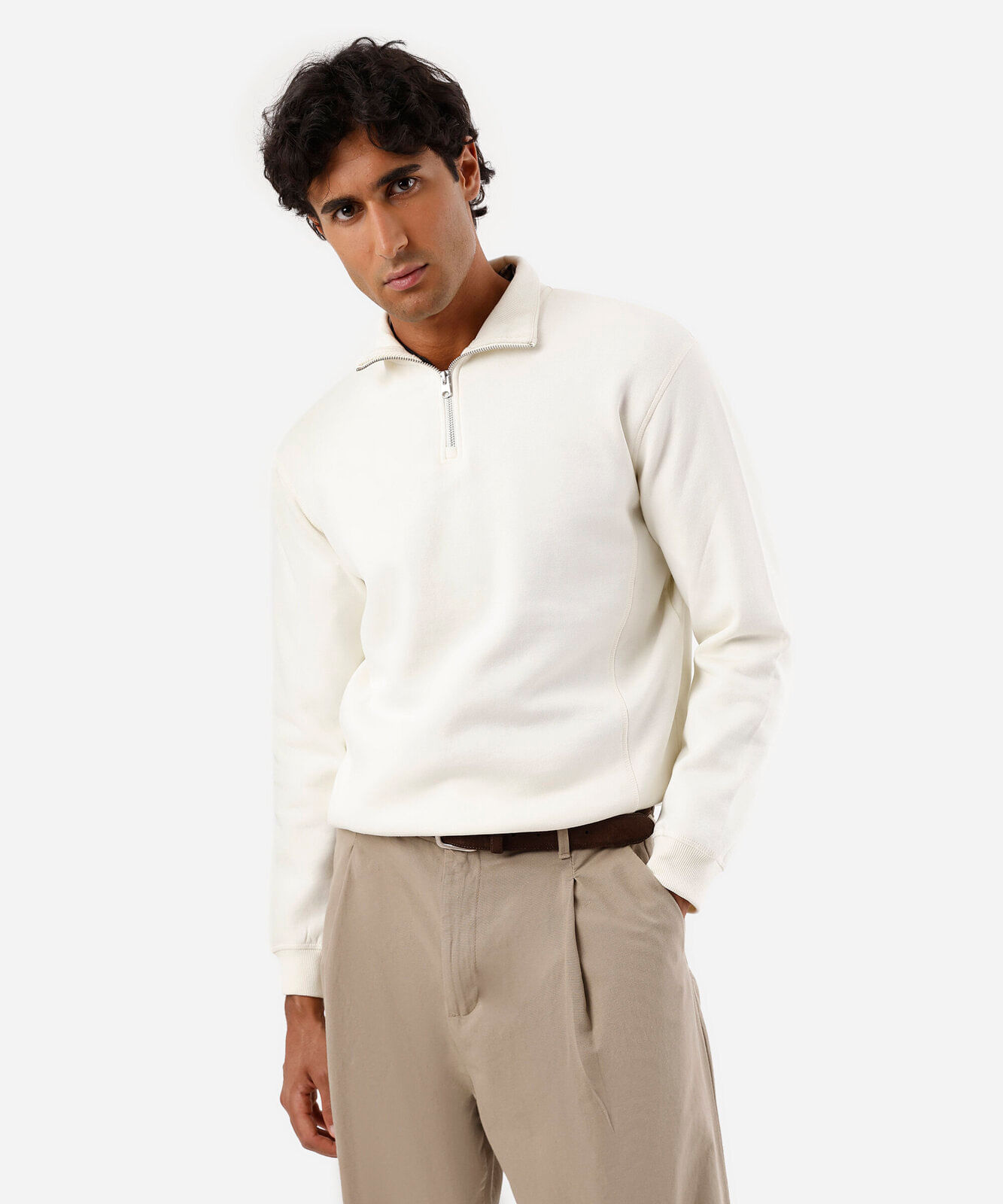 blusão masculino de moletom gola alta com zíper off white
