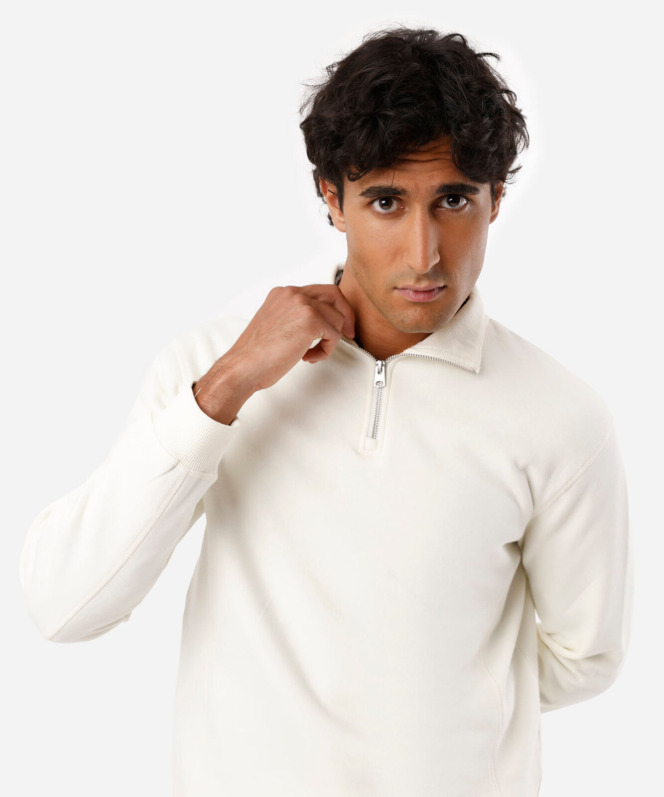 blusão masculino de moletom gola alta com zíper off white