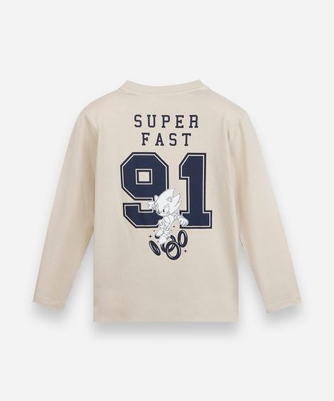 camiseta infantil de algodão manga longa sonic bege