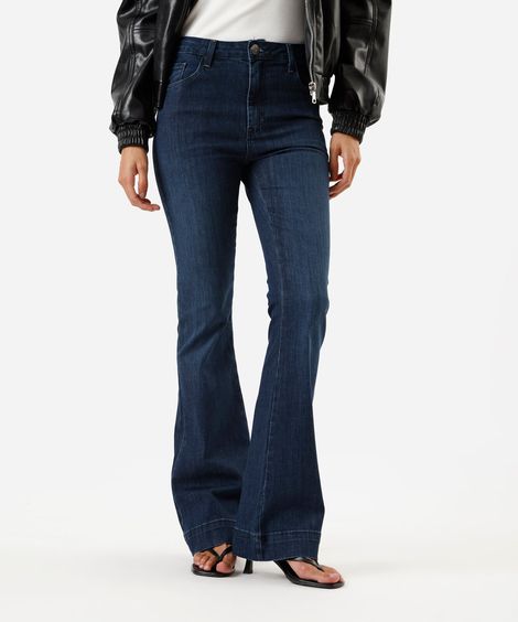 calça flare feminina jeans cintura alta azul