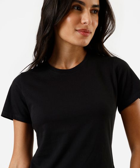 camiseta feminina de algodão gola redonda manga curta preta