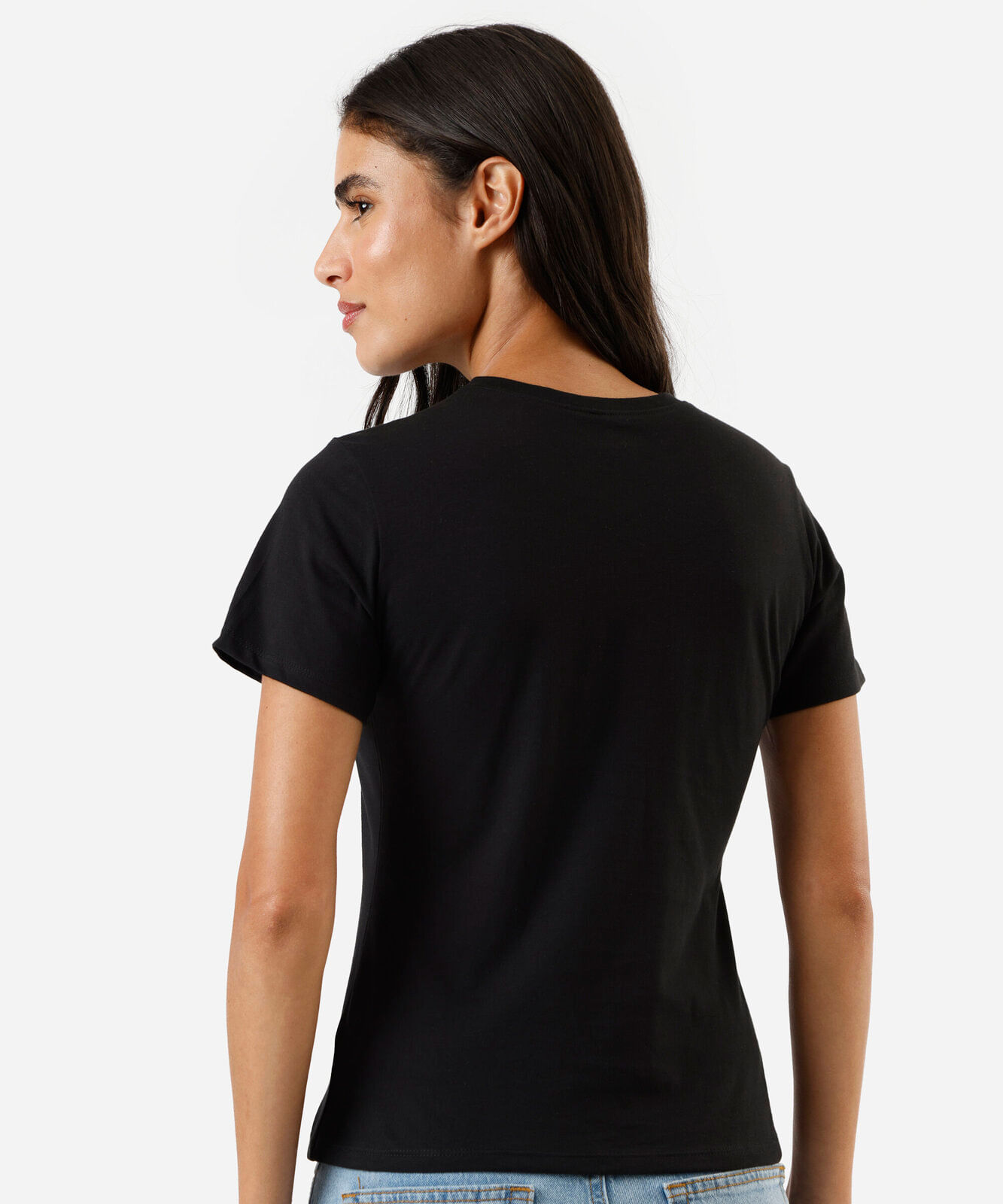 camiseta feminina de algodão gola redonda manga curta preta