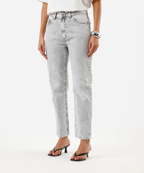 calça mom feminina jeans cintura alta cinza