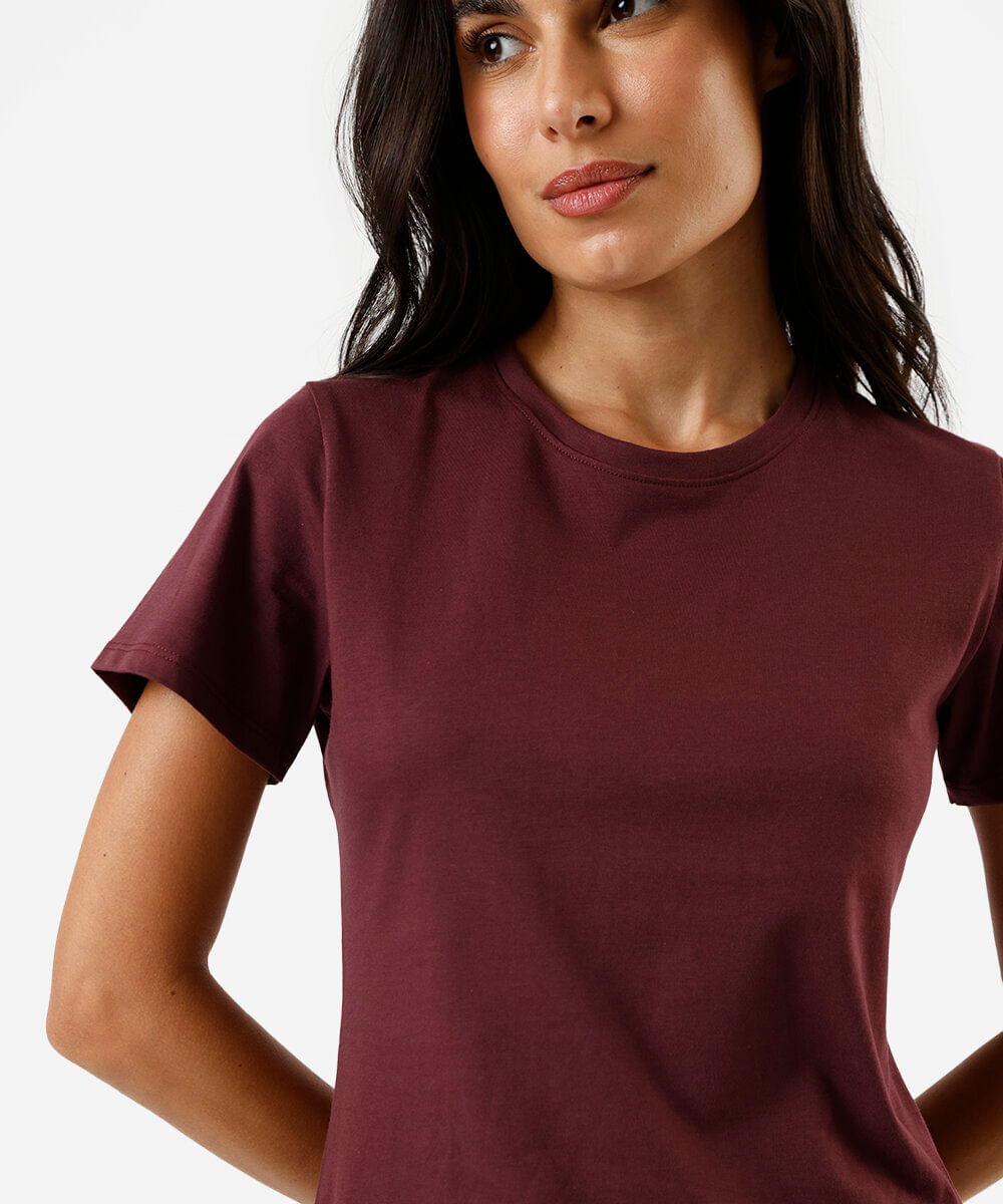 camiseta feminina de algodão peruano manga curta vinho