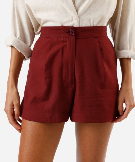short de alfaiataria feminino com viscose cós elástico vinho