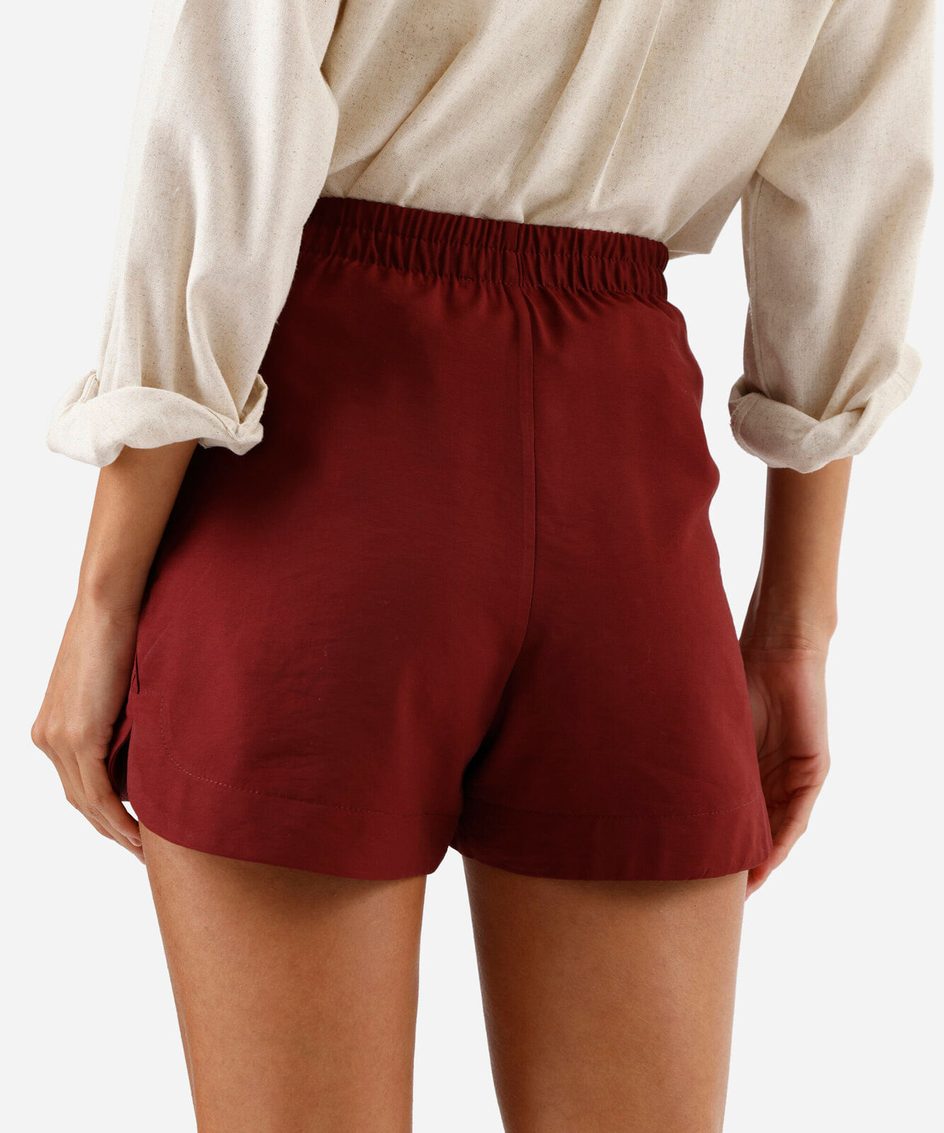 short de alfaiataria feminino com viscose cós elástico vinho