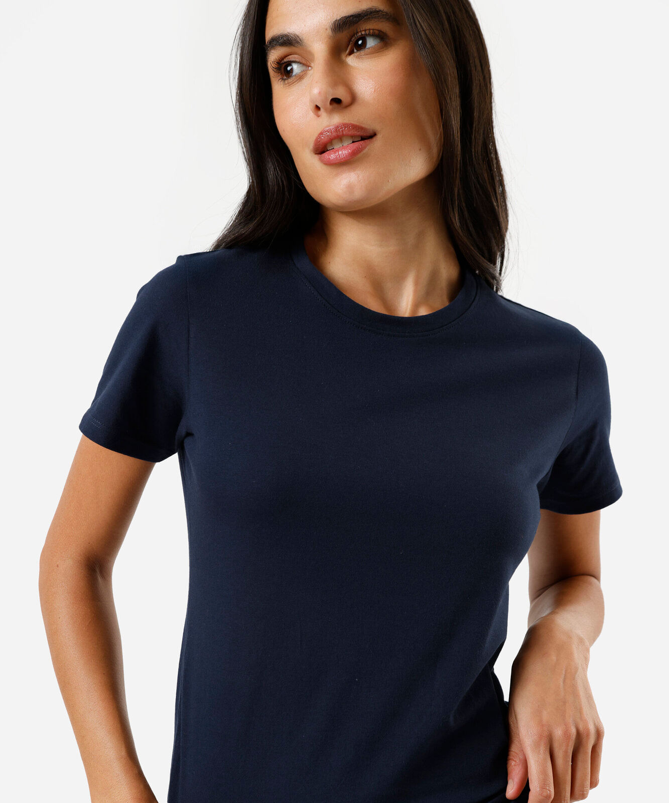 camiseta feminina de algodão gola redonda manga curta azul