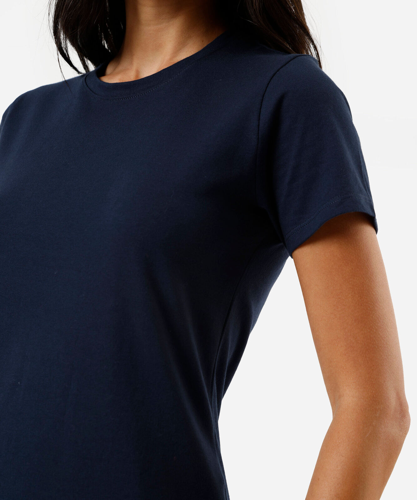 camiseta feminina de algodão gola redonda manga curta azul