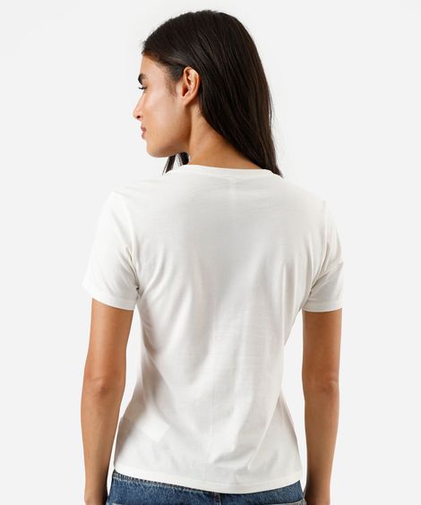 camiseta feminina de algodão gola redonda manga curta off white
