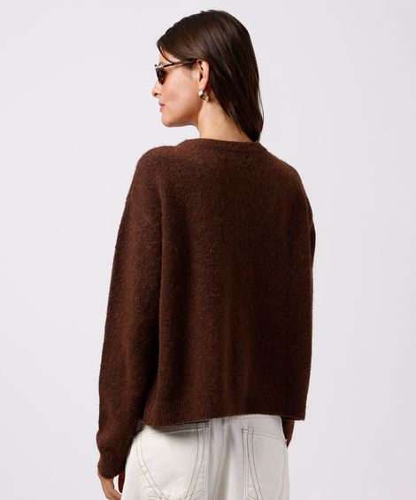 cardigan feminino de tricot com lã mindset marrom