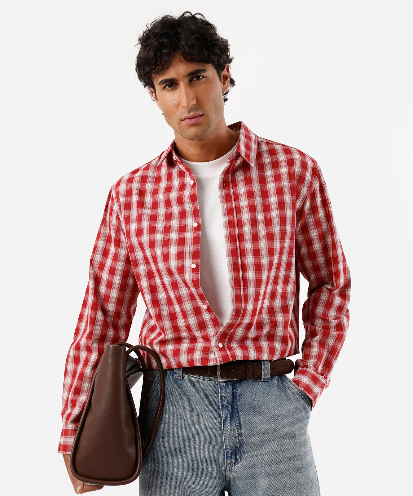 camisa masculina com algodão manga longa xadrez vermelha