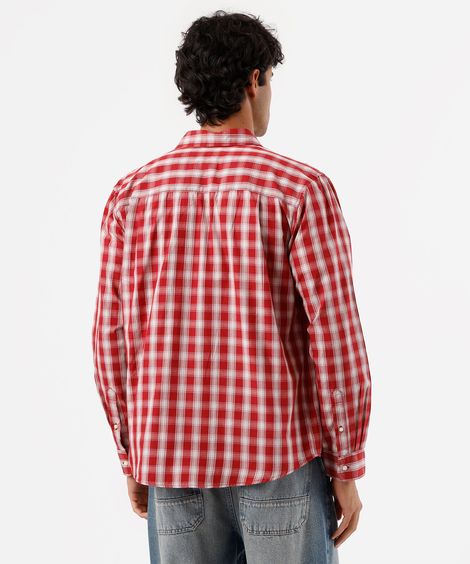 camisa masculina com algodão manga longa xadrez vermelha