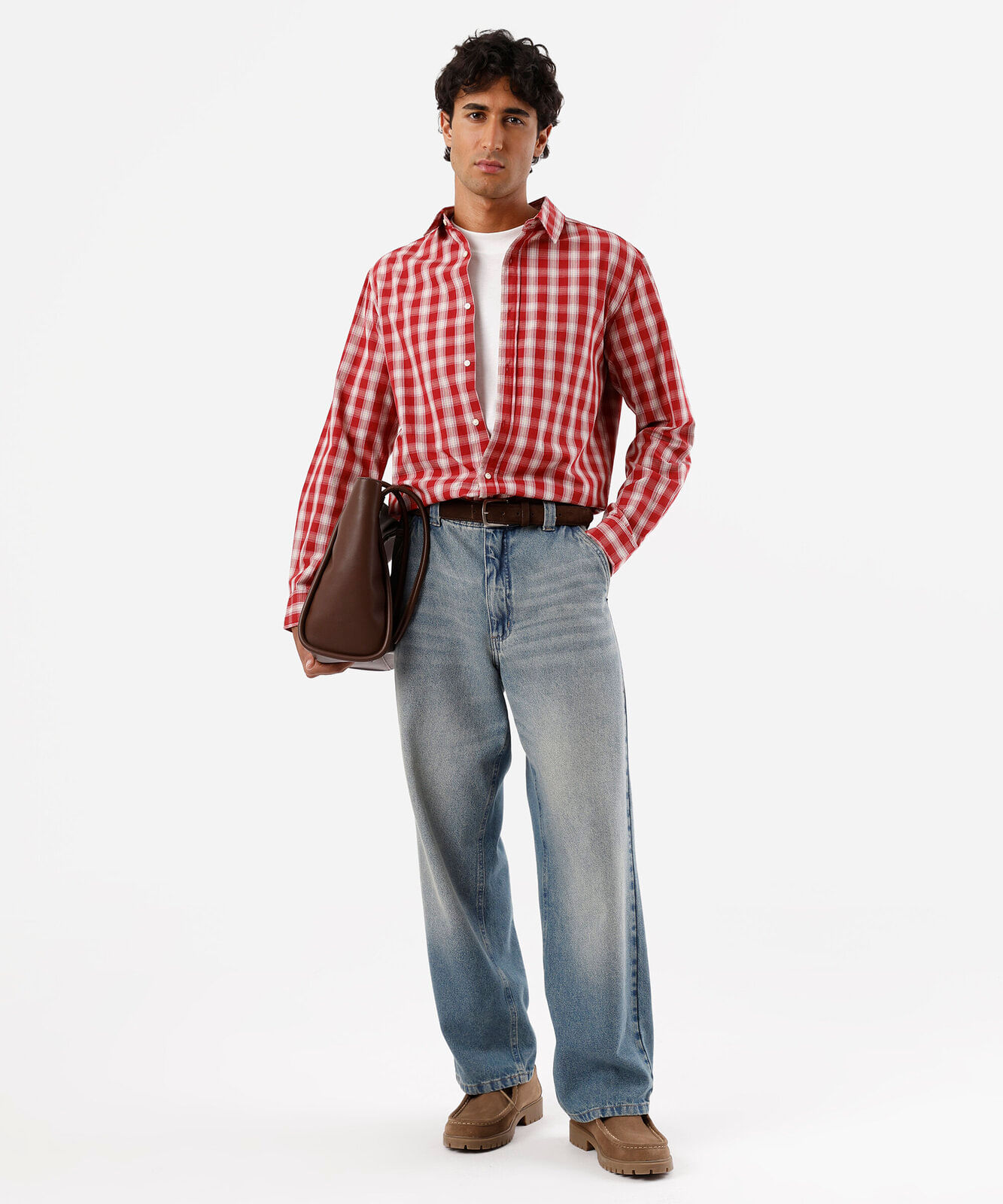 camisa masculina com algodão manga longa xadrez vermelha