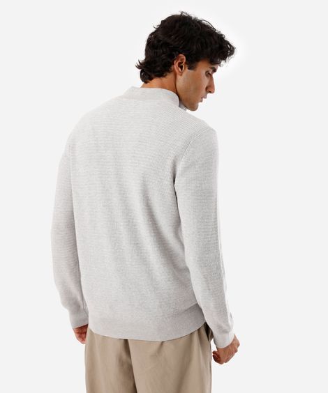 suéter masculino de tricot gola alta com zíper cinza