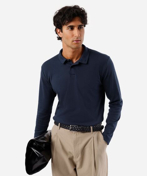 polo masculina com algodão manga longa azul