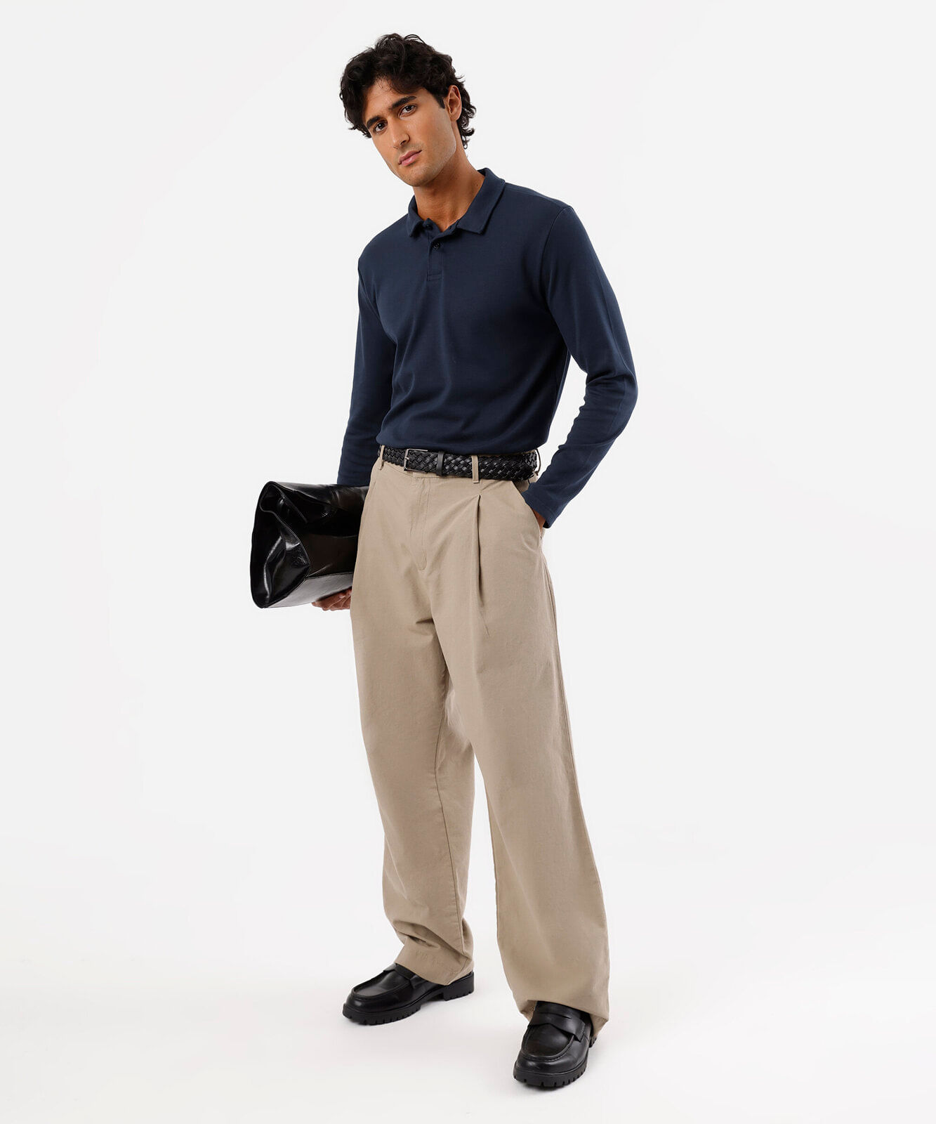 polo masculina com algodão manga longa azul
