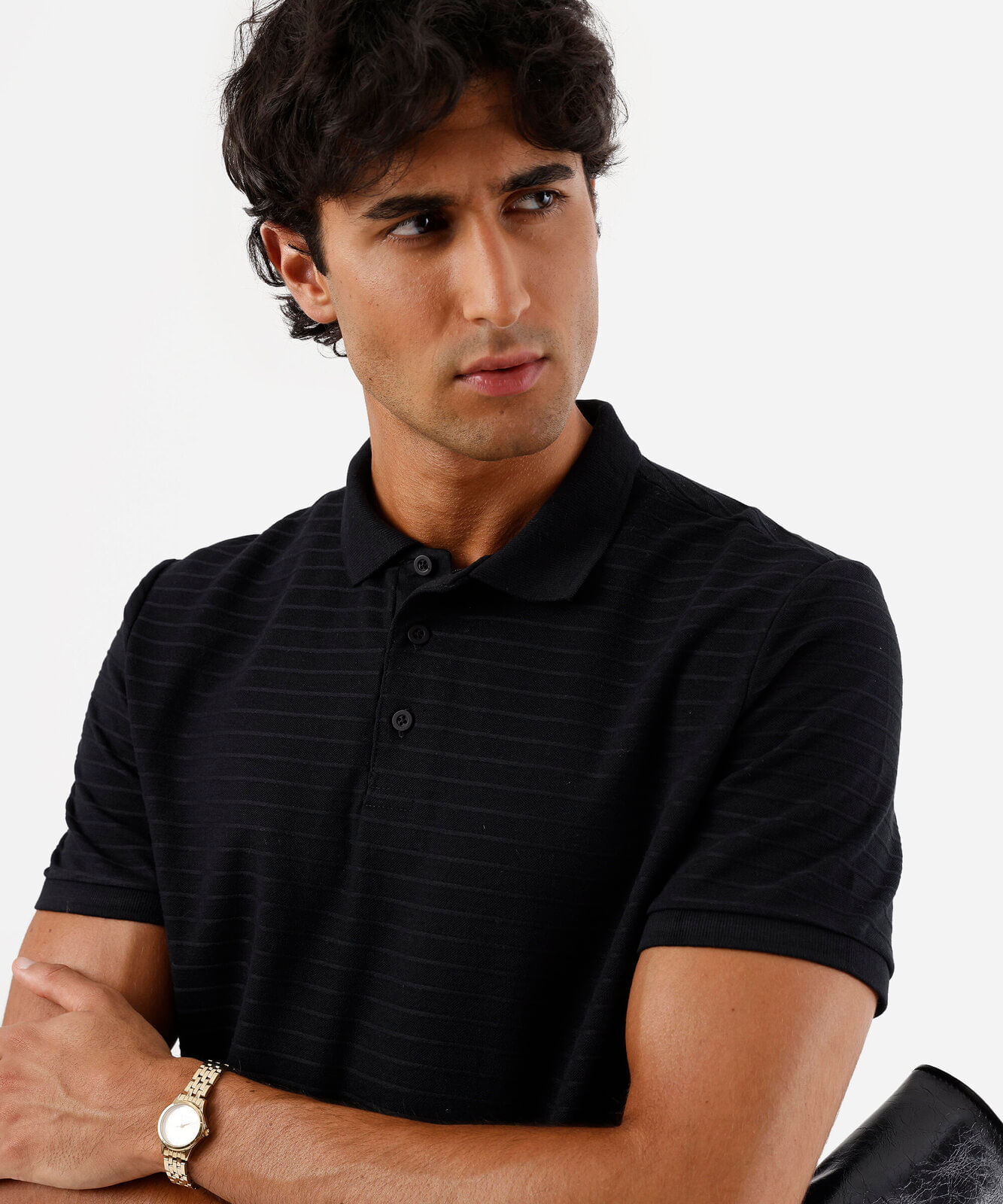 polo masculina com algodão manga curta texturizada preta
