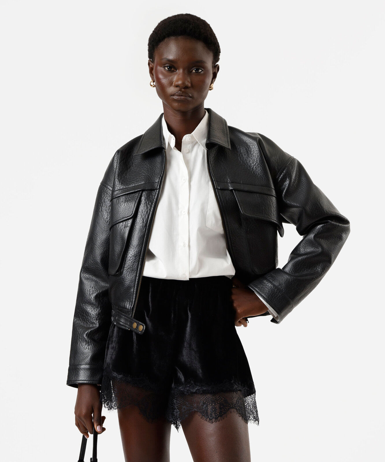 jaqueta bomber feminina de poliuretano preta